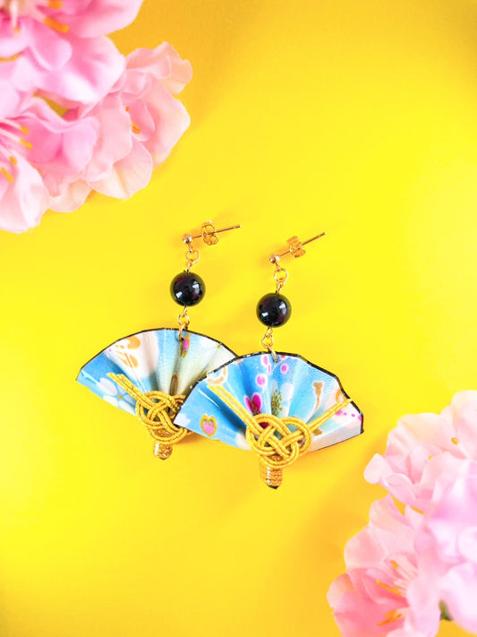Elegant Blue Japanese Fan Earrings