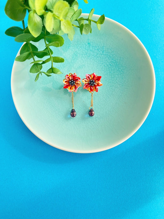 Kimono pattern red flower Earrings