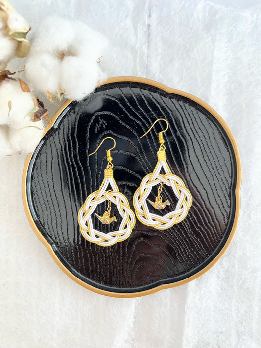 Cranes white×gold Earrings