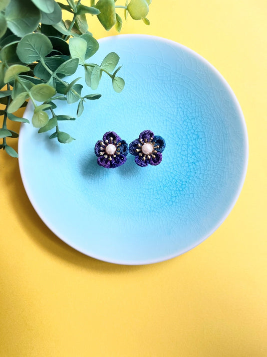 Purple florets simple Japanese pattern earring