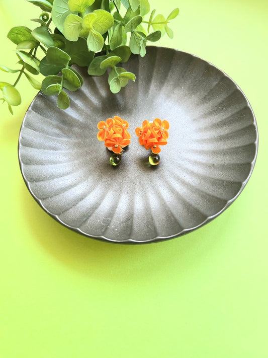 Orange Golden Rhinoceros Bouquet Earrings
