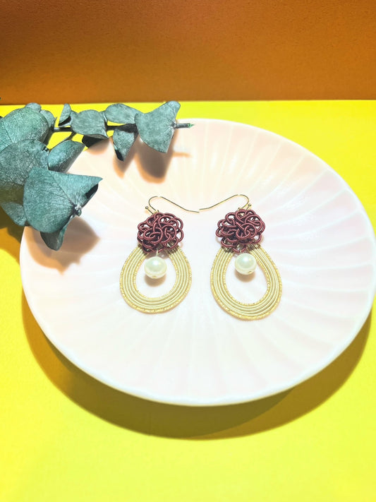 Deep Red Pearl Earrings