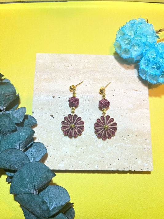Dark red Japan flower earrings