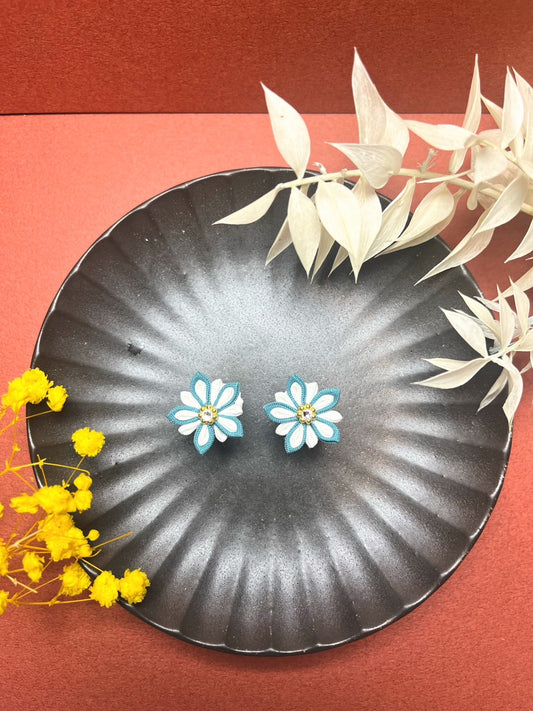 Blue×White Double Flower Earrings