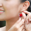 Layered plum flower and Pearl earrings