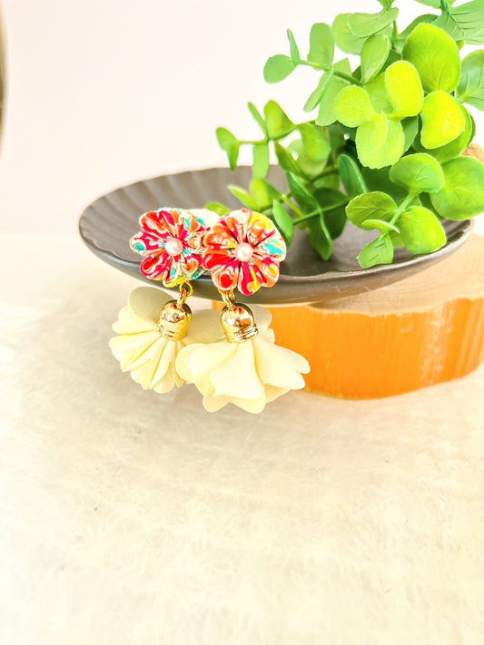 Fluffy petals with red flower Earrings