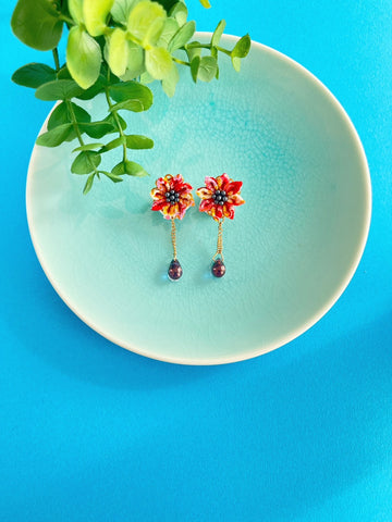 Kimono pattern red flower Earrings