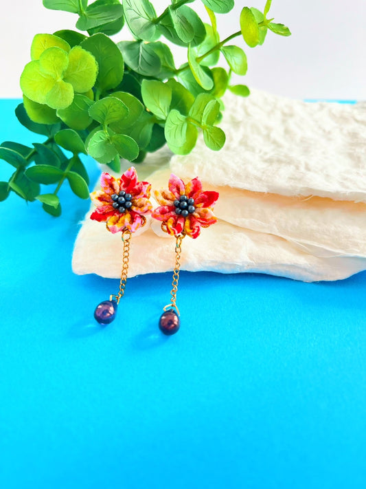 Kimono pattern red flower Earrings