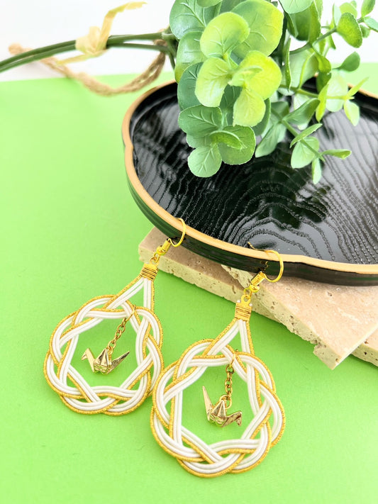 Cranes white×gold Earrings
