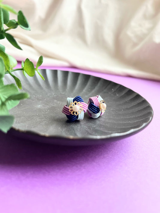 Purple × Pink Hexagonal Flower Earring
