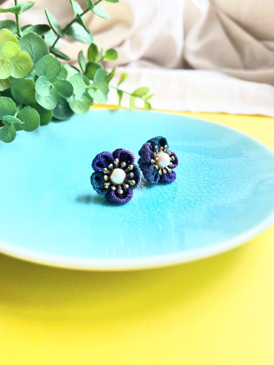 Purple florets simple Japanese pattern earring
