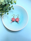 Layered plum flower and Pearl earrings