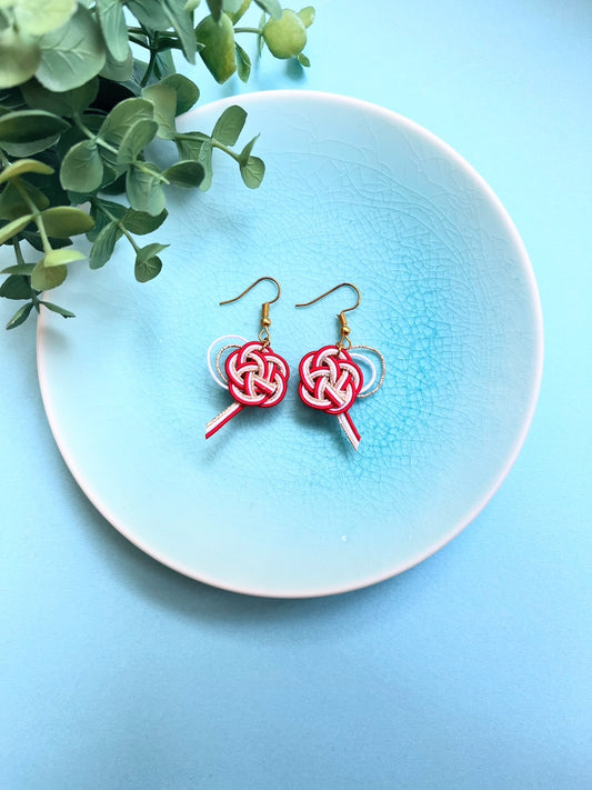 Layered plum flower and Pearl earrings