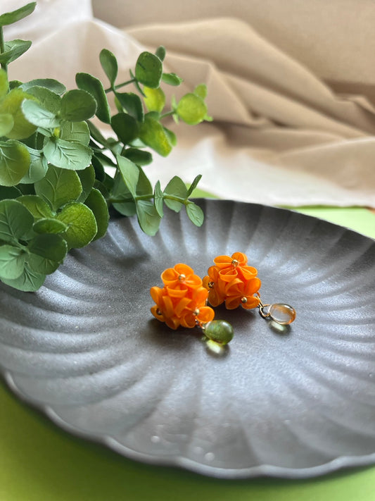 Orange Golden Rhinoceros Bouquet Earrings