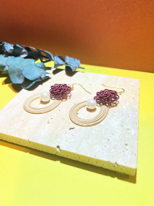 Deep Red Pearl Earrings