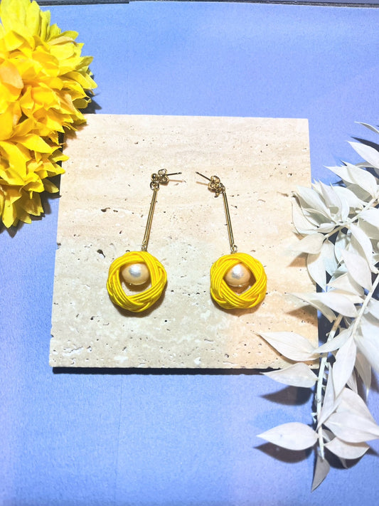 Yellow Cotton Pearl Earrings
