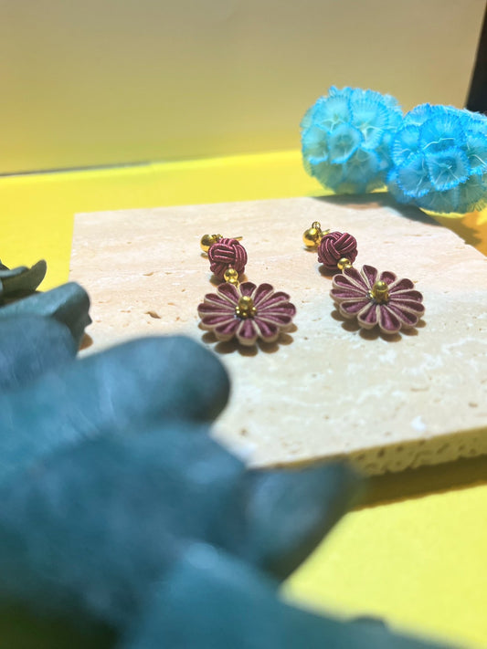 Dark red Japan flower earrings
