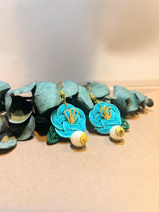 Blue Camellia Flower Earrings