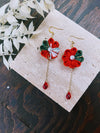 花鳥(kacho) Red×Green kimono flower earrings