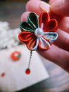 花鳥(kacho) Red×Green kimono flower earrings