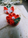 花鳥(kacho) Red×Green kimono flower earrings