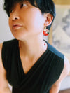 花鳥(kacho) Red×Green kimono flower earrings