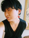 花鳥(kacho) Red×Green kimono flower earrings