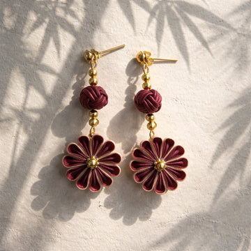 Dark red Japan flower earrings