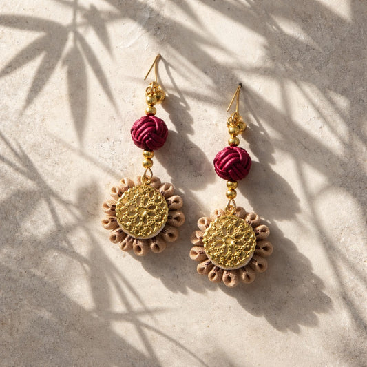 Dark red Japan flower earrings