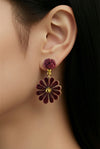 Dark red Japan flower earrings