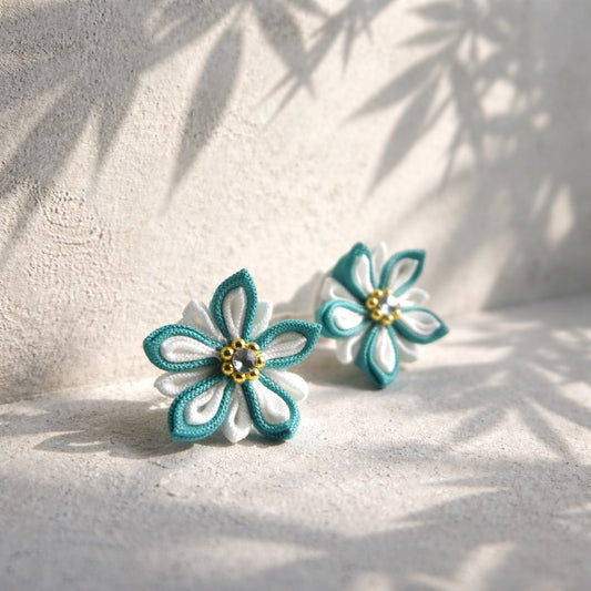 Blue×White Double Flower Earrings