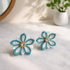 Blue×White Double Flower Earrings