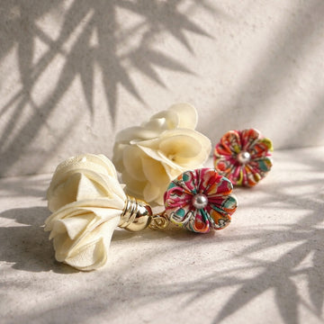Fluffy petals with red flower Earrings