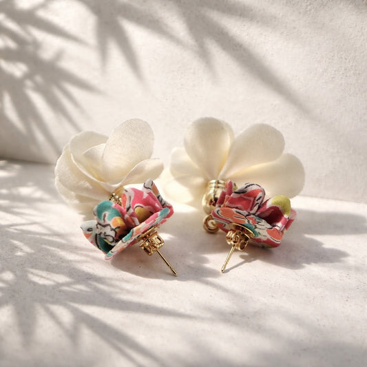 Fluffy petals with red flower Earrings