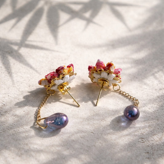 Kimono pattern red flower Earrings