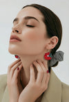 花鳥(kacho) Red×Green kimono flower earrings