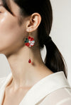 花鳥(kacho) Red×Green kimono flower earrings