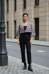 Kimono sleeve short jacket with collar  -Glay×Blue-