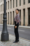 Kimono sleeve short jacket with collar  -Glay×Blue-