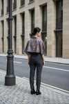 Kimono sleeve short jacket with collar  -Glay×Blue-