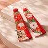 Long-length kimono double-layer earrings （Floral pattern × Red）