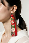 Long-length kimono double-layer earrings （Floral pattern × Red）
