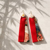 Long-length kimono double-layer earrings （Floral pattern × Red）