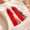 Long-length kimono double-layer earrings （Floral pattern × Red）