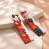 Long-length kimono two-layer earrings（floral pattern × white）
