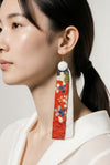Long-length kimono two-layer earrings（floral pattern × white）