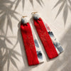 Long-length kimono double-layer earrings（floral pattern white × red）