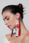 Long-length kimono double-layer earrings（floral pattern white × red）