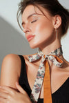 Long-width short kimono scarf（floral pattern white × orange）