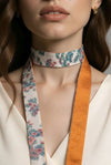Long-width short kimono scarf（floral pattern white × orange）